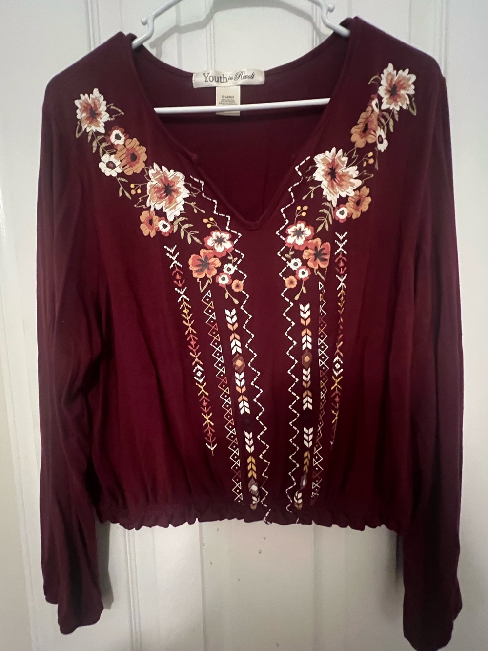 Youth in Revolt Burgundy Embroidered V-Neck Tunic